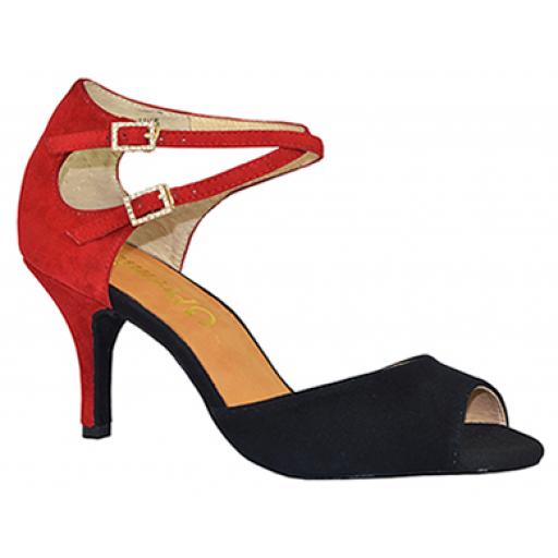 BRENDA ladies dance shoe Black & Red  2.5" OR 3" HEEL