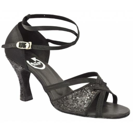 FIONA  ladies dance shoe black satin  2.5" or 3"